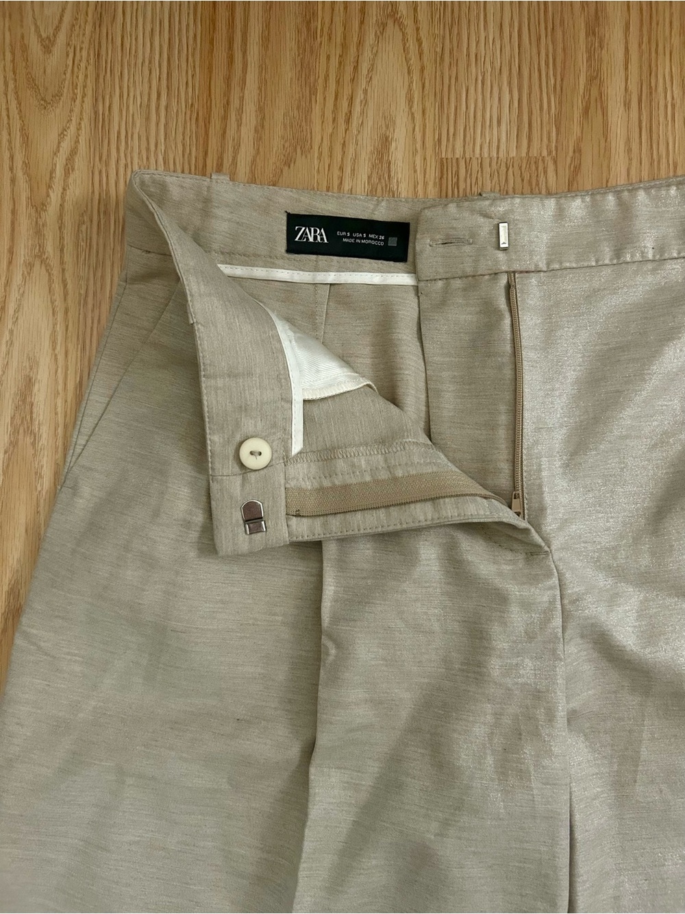 Zara Shimmery Beige Tailored Trousers